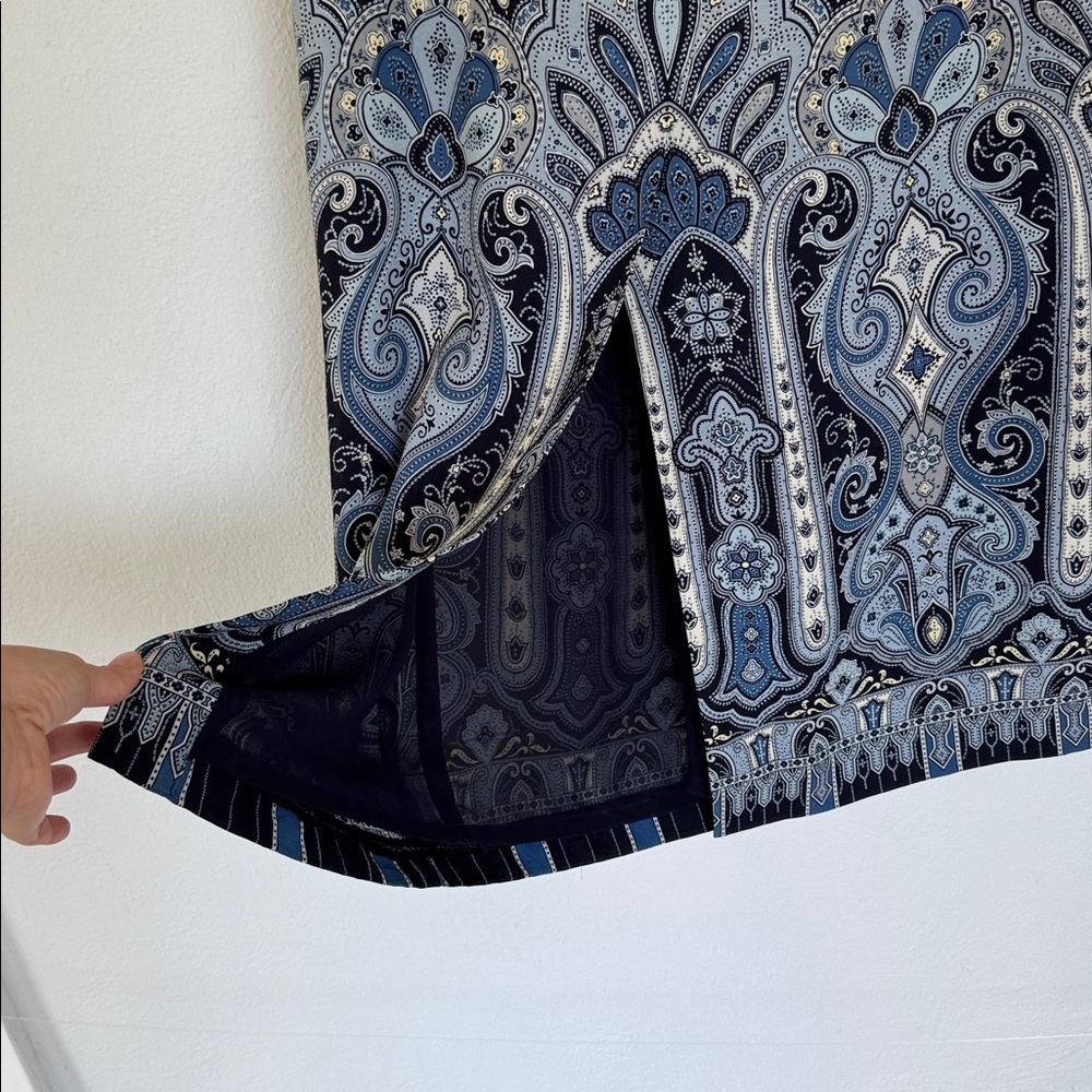 Vintage Talbots Pure Silk blue paisley print midi length skirt size 6 - Picture 8 of 13